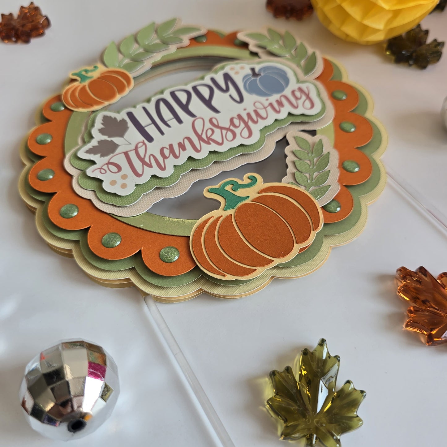 Customizable 3D layered cake topper for any party theme, featuring multi-layered cardstock, clear sticks, and decorative accents.