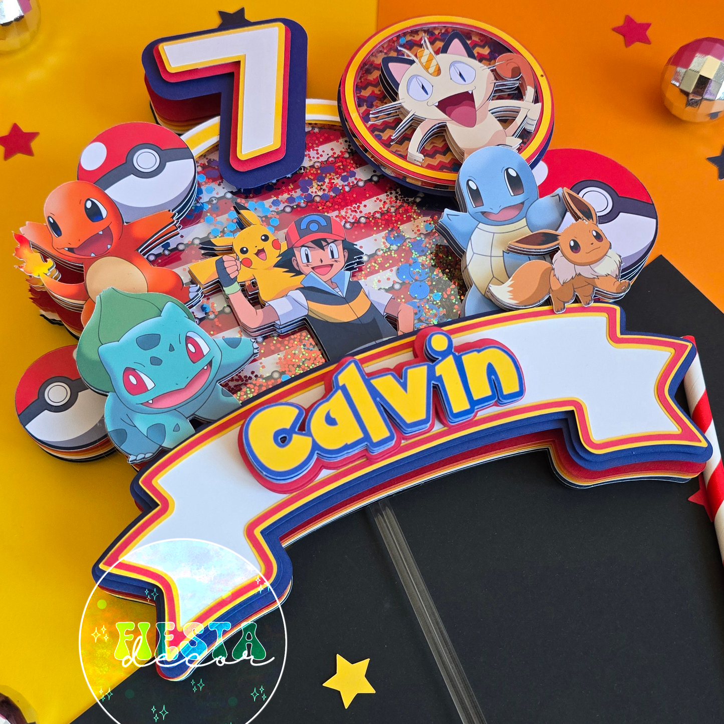 Custom 3D cake topper & personalized t-shirt set, any theme, vibrant celebration decor.