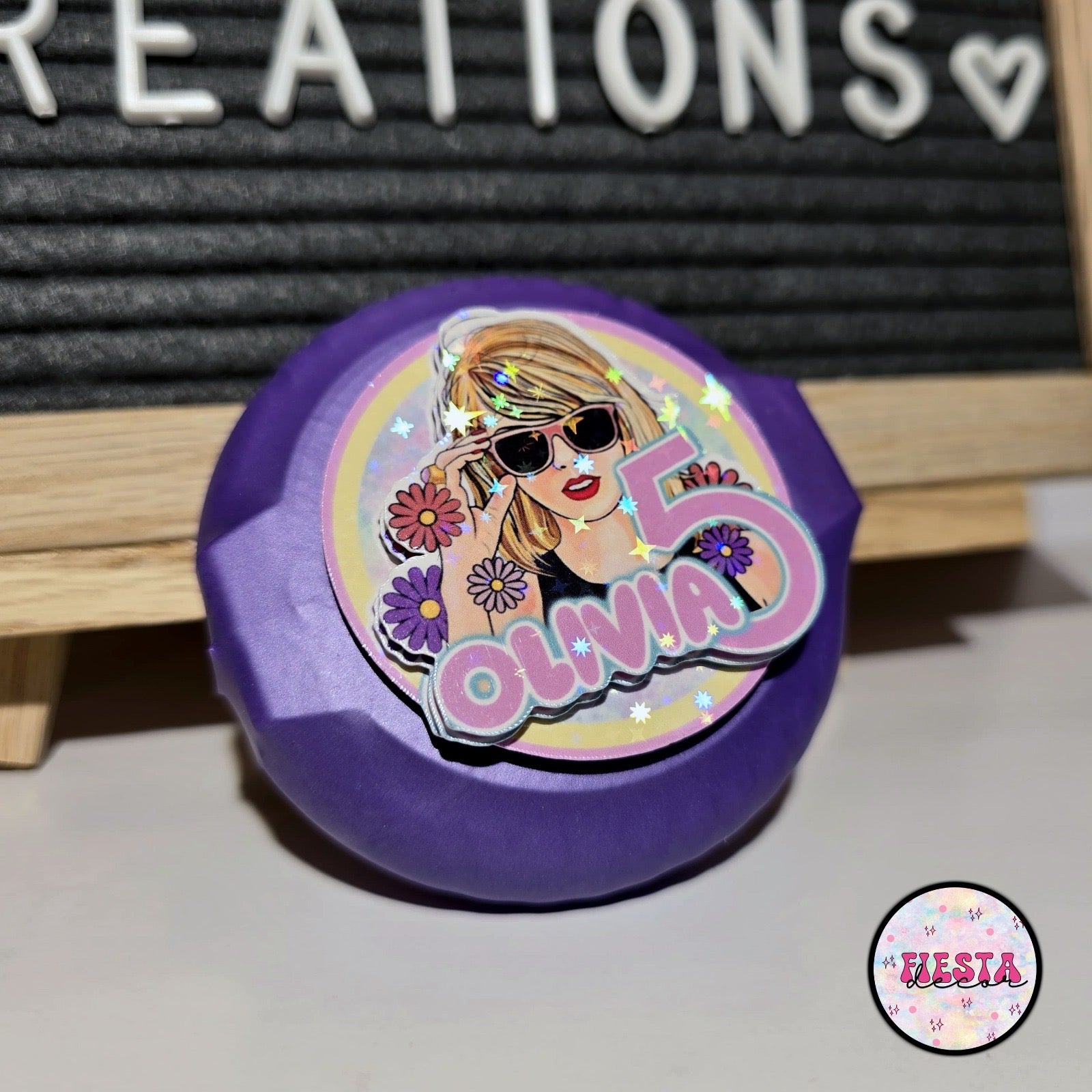 Custom decorative party favor with holographic accents, perfect for any personalized event, Fiesta Decor.