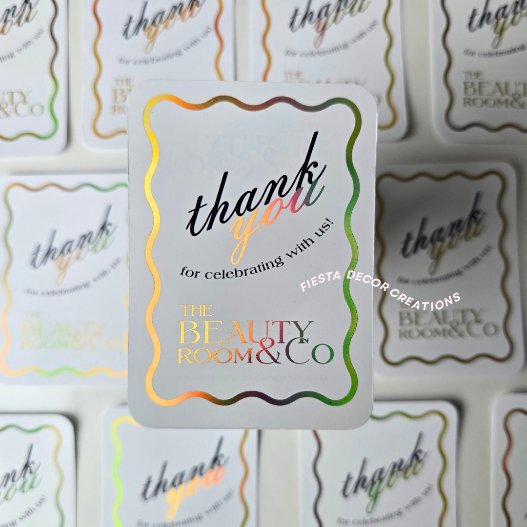 An elegant "Thank you" card, showcasing custom stationery design by Fiesta Decor Creations.