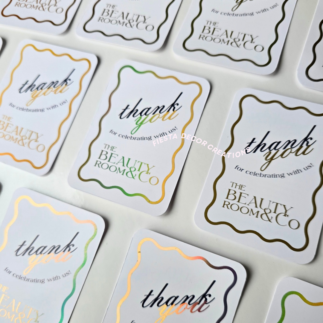 A minimalist white "Thank you for celebrating with us!" card, perfect for professional e-commerce branding.