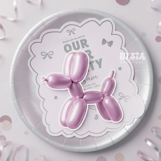 Premium custom decorative plate card with 3D design, personalized for any celebration, on a silver party plate.
